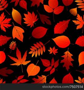Colorful autumn leaves seamless pattern with red, orange and yellow foliage. Colorful autumn leaves seamless pattern