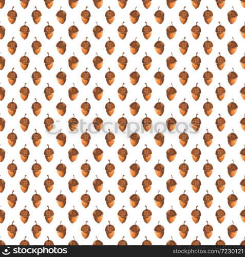 Colorful autumn seamless pattern made of hand drawn acorns.