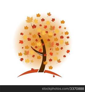 Colorful autumn tree made of colorful dots in bright autumn colors. Vector
