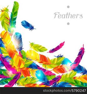 Colorful background with bright abstract transparent feathers.. Colorful background with bright abstract transparent feathers