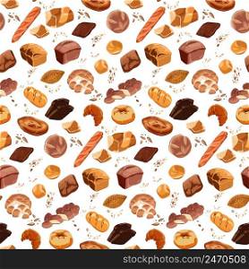 Colorful bakery products seamless pattern with whole and sliced bread and grains on white background vector illustration. Colorful Bakery Products Seamless Pattern