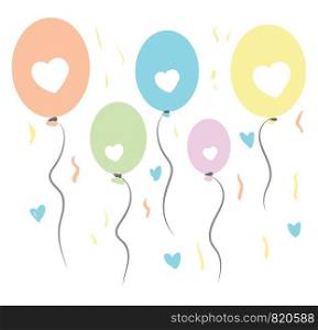 Colorful balloons and confetti vector or color illustration