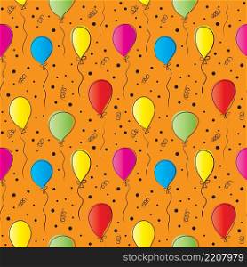 Colorful balloons on orange background seamless pattern. Vector illustration.