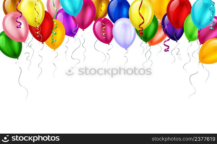 Colorful balloons realistic composition with images of flying balloons with serpentine and empty space in bottom vector illustration. Colorful Balloons Realistic Composition