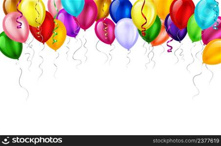 Colorful balloons realistic composition with images of flying balloons with serpentine and empty space in bottom vector illustration. Colorful Balloons Realistic Composition