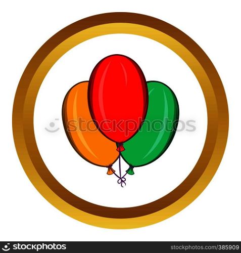 Colorful balloons vector icon in golden circle, cartoon style isolated on white background. Colorful balloons vector icon, cartoon style