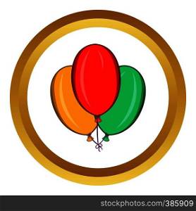 Colorful balloons vector icon in golden circle, cartoon style isolated on white background. Colorful balloons vector icon, cartoon style