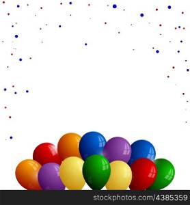Colorful balloons with confetti on a white background