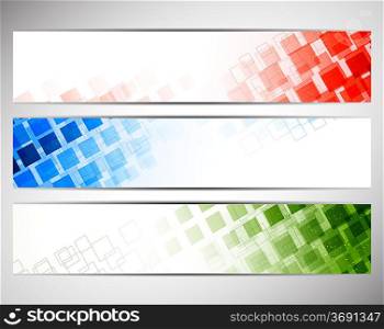 Colorful banners with squares. Abstract tech illustration