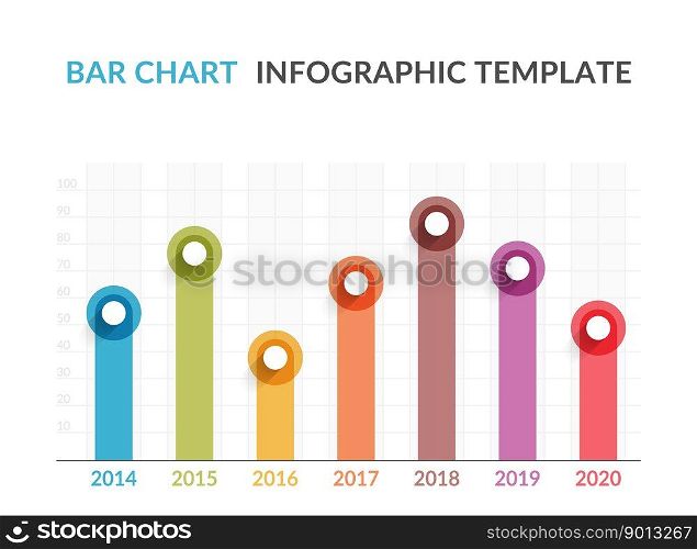 Colorful bar chart template with seven elements, business infographics template, vector eps10 illustration. Bar Chart Template