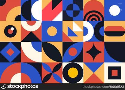 Colorful bauhaus background. Mosaic pattern. Trendy geometric design. Modern abstract design. Vector stock