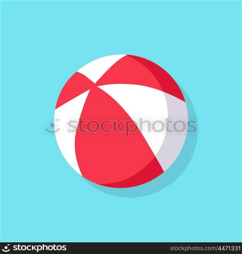 Colorful Beach Ball. Colorful red and white beach ball icon isolated on blue background. Vector illustration