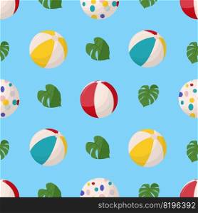 Colorful beach balls seamless pattern. Beach balls in multiple colors. Flat vector illustration.. Colorful beach balls seamless pattern. Beach balls in multiple colors. Flat vector illustration