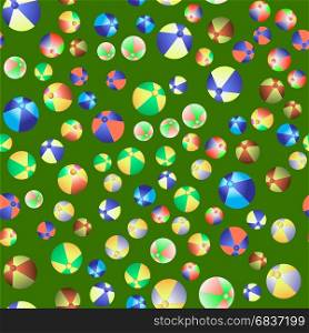 Colorful Beach Balls Seamless Pattern. Colorful Beach Balls Seamless Pattern on Green Background