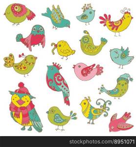 Colorful birds doodle collection vector image