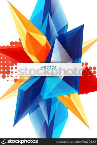 Colorful blooming crystals vector abstract background. Colorful blooming crystals vector abstract background. Glass transparent effect shiny 3d triangular forms