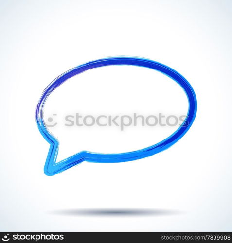 Colorful blue watercolor brush painted ink speech bubble