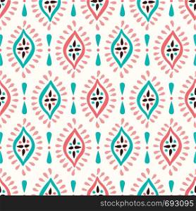Colorful Boho Handdrawn Diamonds Vector Seamless Pattern. Aqua and Pink Elegant Ethnic Traditional Background Perfect for Textile and Stationery. Colorful Boho Handdrawn Diamonds Vector Seamless Pattern. Aqua and Pink Elegant Ethnic Traditional Background
