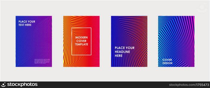 Colorful book cover design. Poster, corporate business annual report, brochure, magazine, flyer mockup. Purple, pink, blue, orange a4 template. Halftone gradients. Modern geometric pattern. Vector.