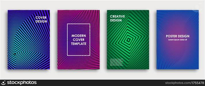 Colorful book cover design. Poster, corporate business annual report, brochure, magazine, flyer mockup. Green, pink, blue, purple a4 template. Halftone gradients. Geometric pattern. Vector.