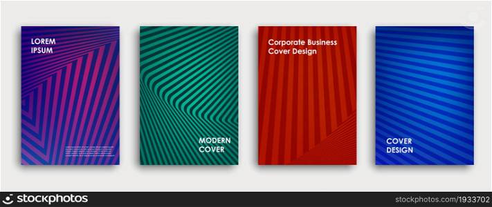 Colorful book cover design. Poster, corporate business annual report, brochure, magazine, flyer mockup. Green, red, blue, purple a4 template. Halftone gradients. Geometric pattern. Vector.