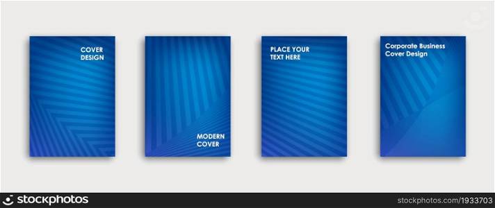 Colorful book cover design. Poster, corporate business annual report, brochure, magazine, flyer mockup. Blue a4 template. Halftone gradients. Geometric pattern. Vector.