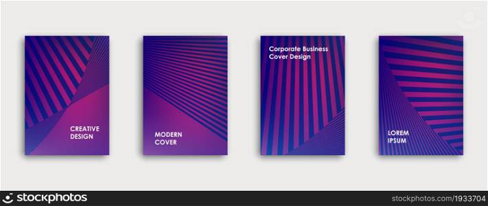 Colorful book cover design. Poster, corporate business annual report, brochure, magazine, flyer mockup. Pink, blue, purple a4 template. Halftone gradients. Geometric pattern. Vector.