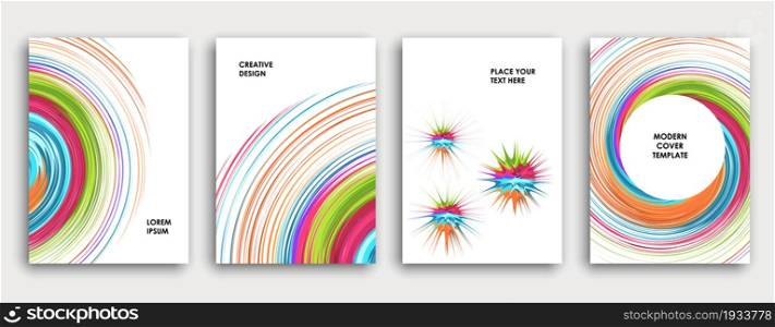 Colorful book cover page design. Abstract background. Paint explosion. Poster, corporate business annual report, a4 brochure, creative magazine mockup. Bright brush strokes. Multi-colored vector.