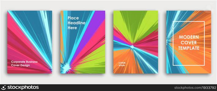 Colorful book cover page design. Abstract background. Paint explosion. Poster, corporate business annual report, a4 brochure, creative magazine mockup. Bright brush strokes. Multi-colored vector.