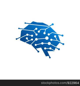 Colorful brain logo template, vector concept of the Pixel brain logo, made of interconnected lines. Technology Logo vector illustration