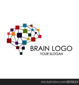Colorful brain logo template, vector concept of the Pixel brain logo, made of interconnected lines. Technology Logo vector illustration