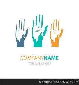 Colorful bright hands logo design. Vector illustration of human arms logotype, sign or symbol. Colorful hands logo design. Vector illustration