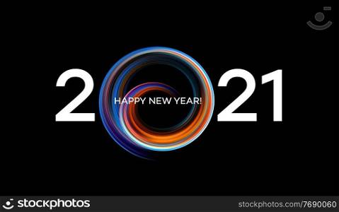 Colorful Brushstroke paint lettering calligraphy of 2021 Happy New Year background. Color flow background. Vector illustration EPS10. Colorful Brushstroke paint lettering calligraphy of 2021 Happy New Year background. Color flow background. Vector illustration