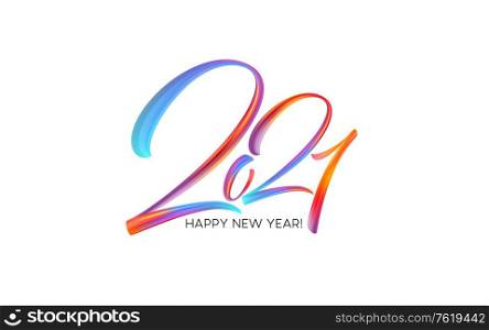 Colorful Brushstroke paint lettering calligraphy of 2021 Happy New Year background. Vector illustration EPS10. Colorful Brushstroke paint lettering calligraphy of 2021 Happy New Year background. Vector illustration