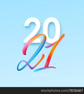 Colorful Brushstroke paint lettering calligraphy of 2021 Happy New Year background. Vector illustration EPS10. Colorful Brushstroke paint lettering calligraphy of 2021 Happy New Year background. Vector illustration