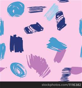 Colorful brushstrokes on pink trendy seamless pattern with hand drawn texture background. Design for wrapping paper, wallpaper, fabric print, backdrop. Vector illustration.. Colorful brushstrokes on pink trendy seamless pattern with hand drawn texture background.