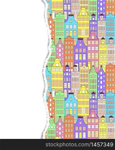Colorful building with ripped paper on white background.Vector illustration.. pattern with colorful building