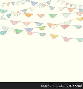 Colorful bunting and garland set isolated. Vector hand drawn hanging flags