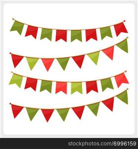 Colorful bunting for decoration of invitations, greeting cards etc, bunting flags, Christmas colors, vector eps10 illustration. Christmas Bunting
