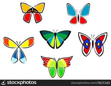 Colorful butterfly icons and tattoos set isolated on white background