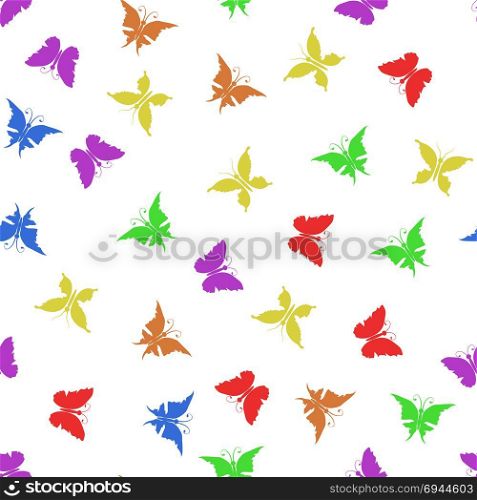 Colorful Butterfly Silhouette Seamless Pattern Isolated on White Background. Colorful Butterfly Silhouette Seamless Pattern