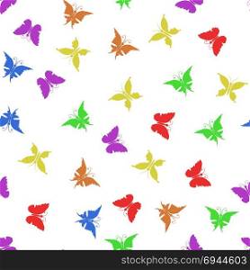 Colorful Butterfly Silhouette Seamless Pattern Isolated on White Background. Colorful Butterfly Silhouette Seamless Pattern