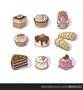 Colorful cakes set vector isolated on white background