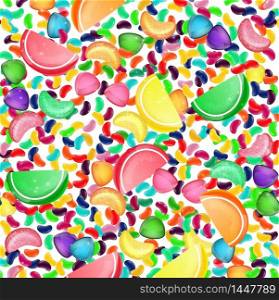 Colorful candy background with jelly beans, and jelly candies.Vector