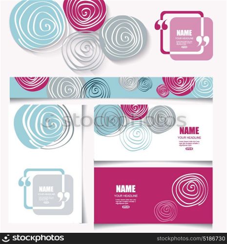 Colorful card set with flower design. Can be used as greeting, wedding, invitation, business cards and create portfolio.