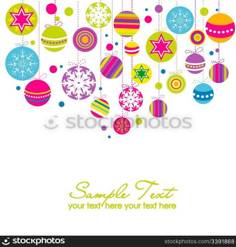 Colorful card with christmas balls, vector illustration