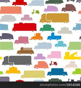 Colorful cars seamless pattern. Lovely texture from ground transportation for childrens fabrics.&#xA;