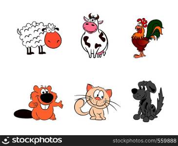 Colorful cartoon animal icons isolated on a white background. Set of vector design elements.