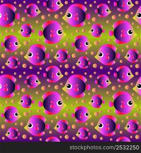Colorful cartoon fish on bright background seamless pattern. Vector illustration.