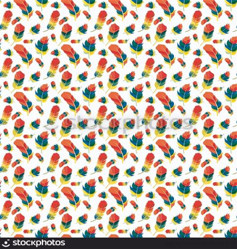 Colorful Cartoon Painted Birds of Feather Isolated on White Background. Seamless Pattern. Vector Illustration. EPS10. Colorful Cartoon Painted Birds of Feather Isolated on White Back
